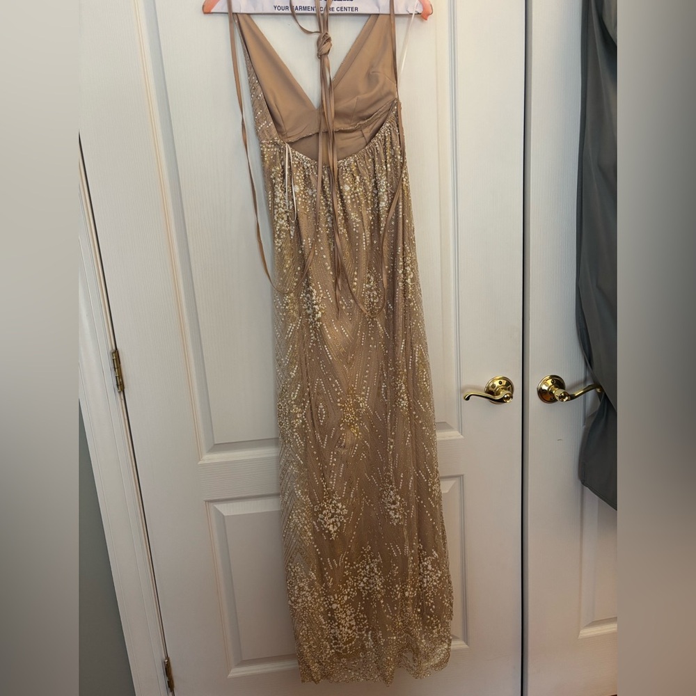 Beginning Boutique Champagne Gold Sequin Maxi Dress